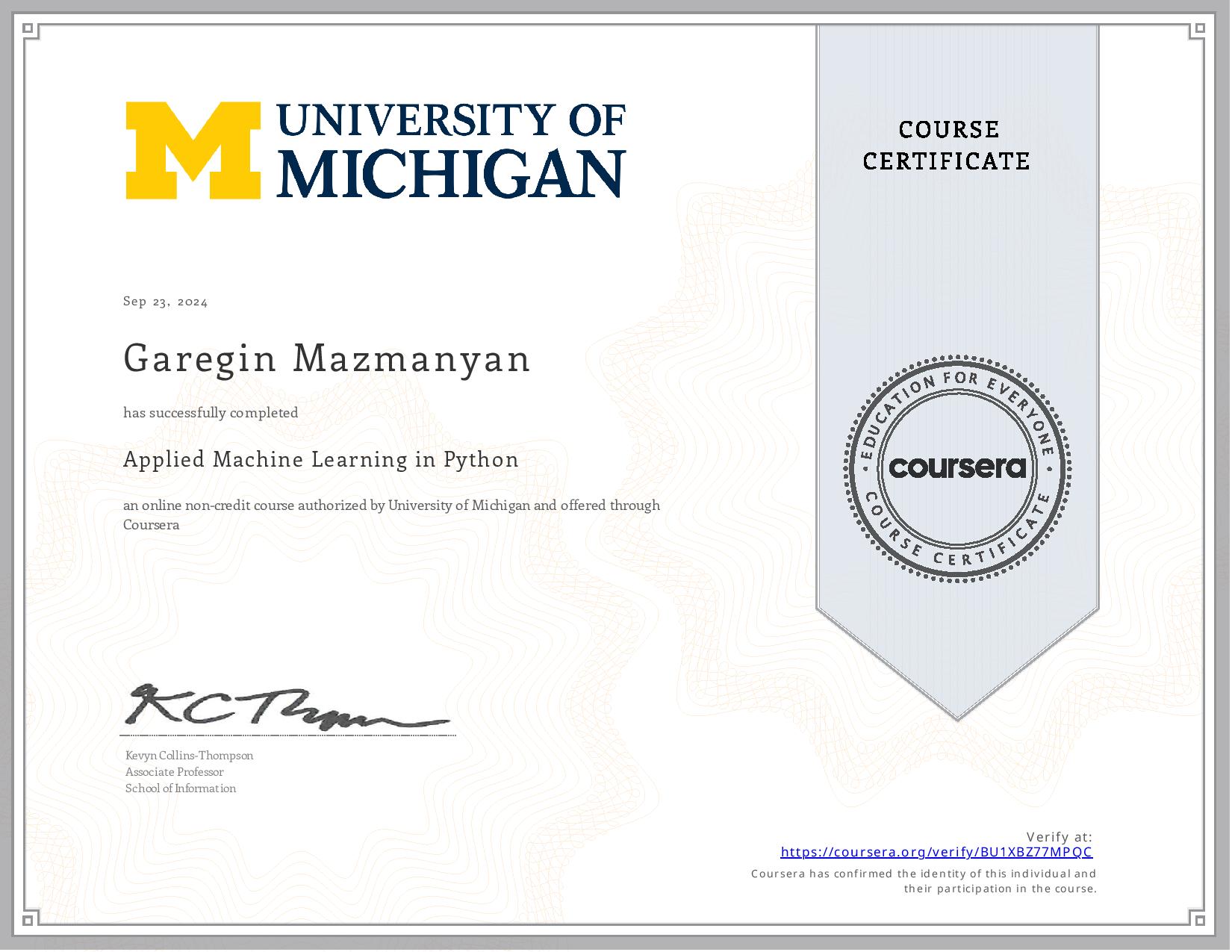 Applied ML Certificate