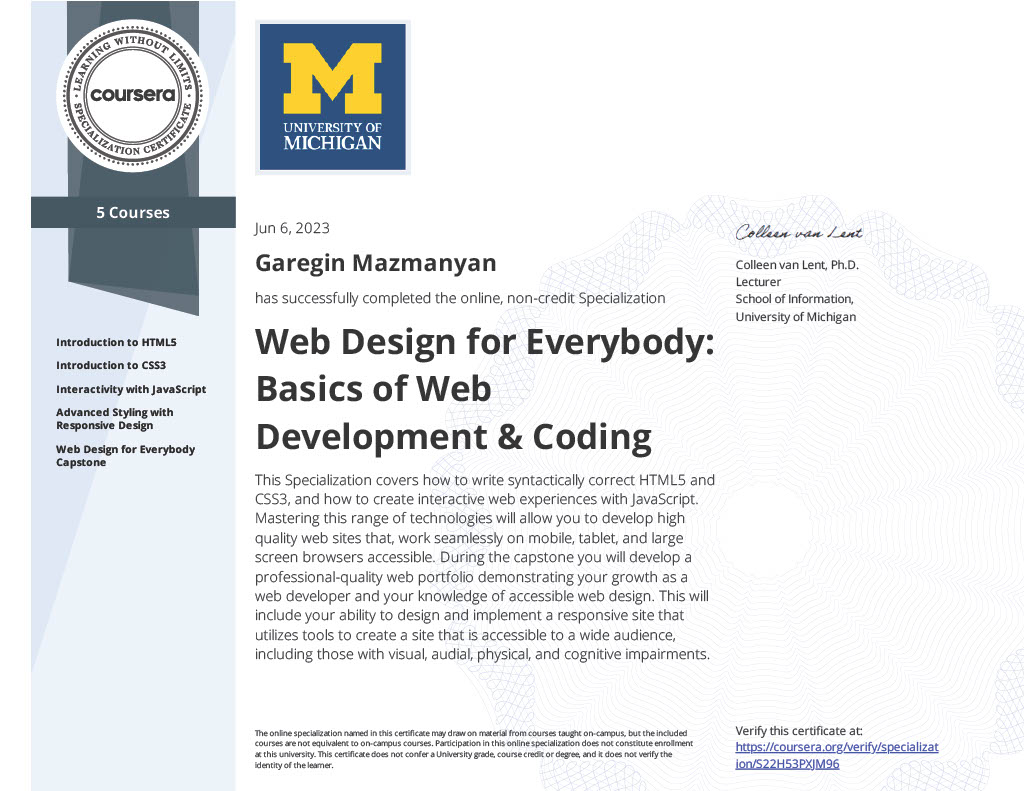 Web Design for Everybody Certificate