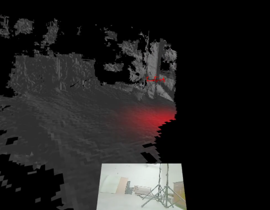 Experimental environment with partially reconstructed 3D mesh